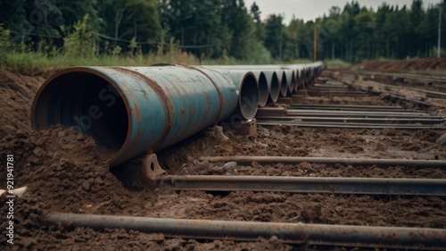 Wallpaper Mural Blue pipes in the ground at a construction site Torontodigital.ca