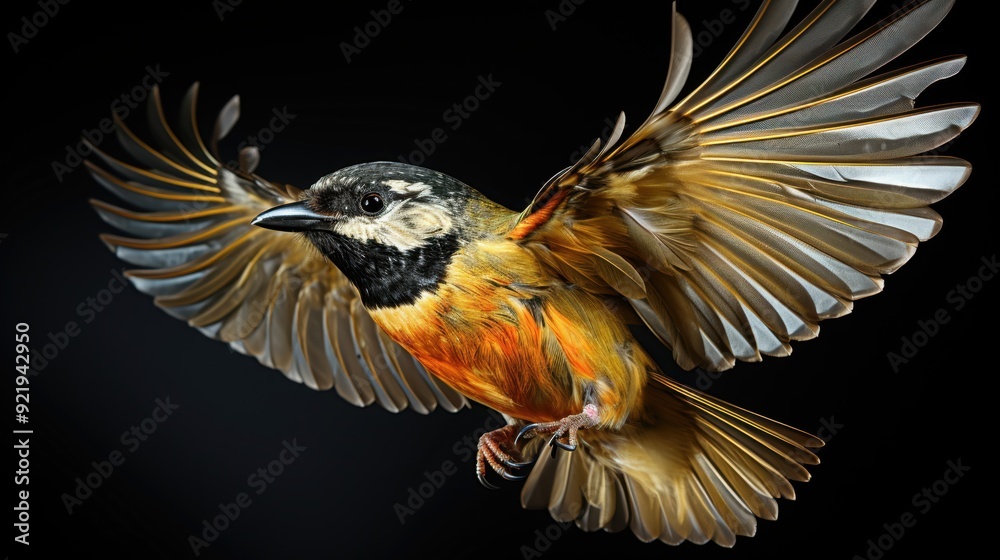 Obraz premium bird tit flying wide spread wings and flushing