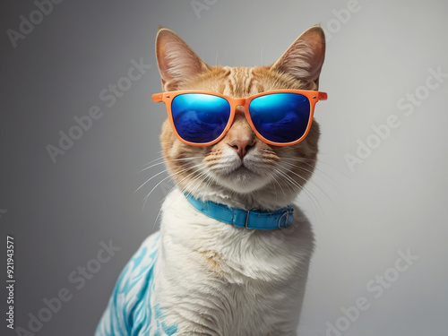 Brown furry cat wearing sunglasses.AI generated