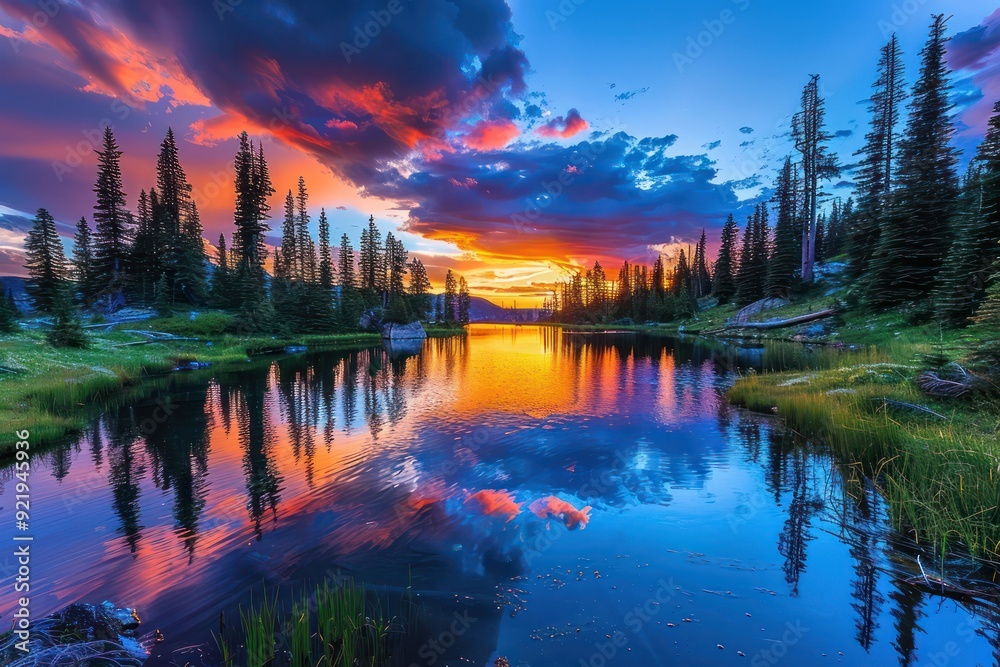 Fototapeta premium sunset over the river