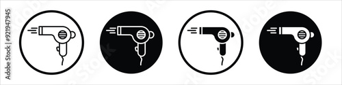 Blow dryer vector icon set black filled and outlined style.