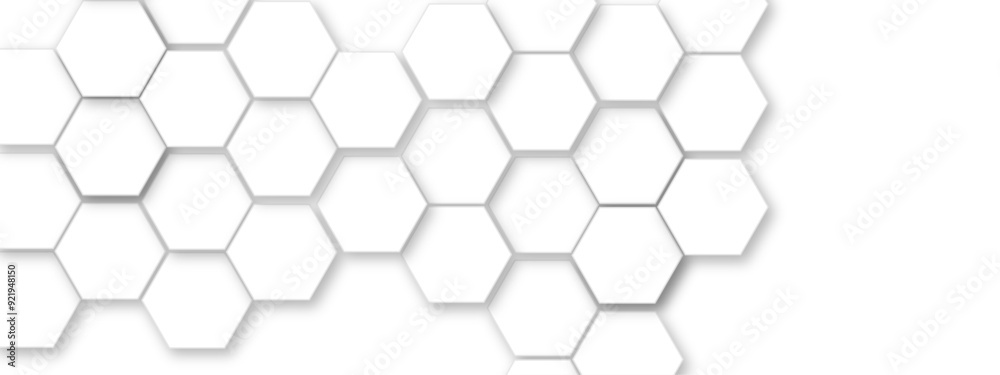 Abstract white hexagonal geometric background with shadow. Luxury white 3D futuristic honeycomb mosaic white background. Abstract white lines background. Vector Illustration. Abstract white hexagonal geometric background with shadow. Luxury white 3D futuristic honeycomb mosaic white background. Abstract white lines background. Vector Illustration.