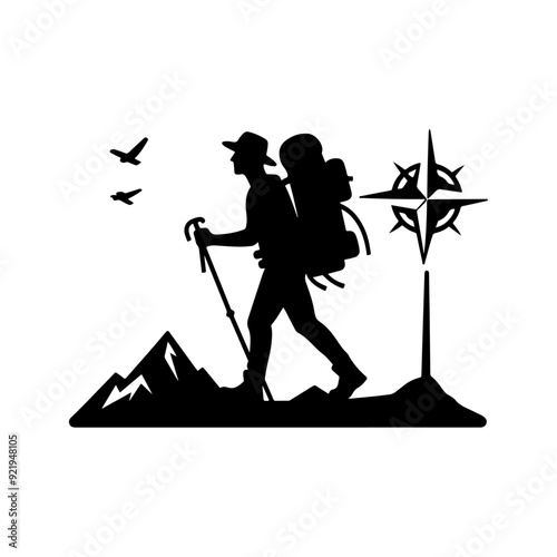 simple and minimal Trailblazing Wanderer Hiker Vector Silhouette