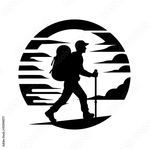 simple and minimal Trailblazing Wanderer Hiker Vector Silhouette