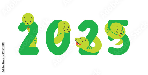 2025年、巳年の年賀状素材　蛇のキャラクターのかわいいイラスト