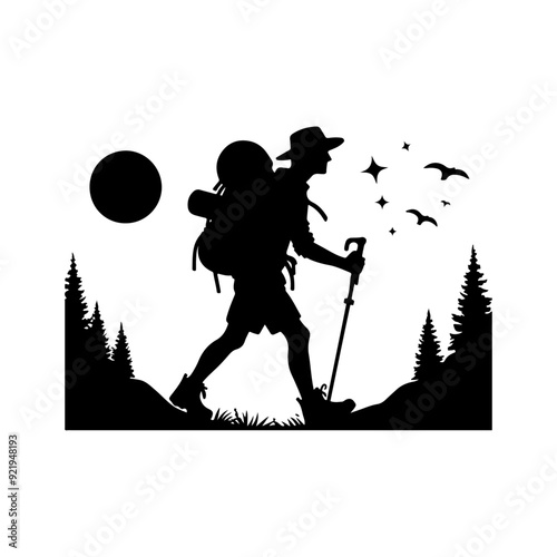simple and minimal Trailblazing Wanderer Hiker Vector Silhouette