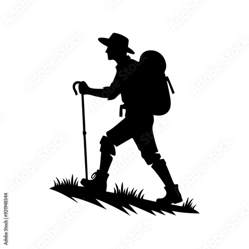 simple and minimal Trailblazing Wanderer Hiker Vector Silhouette