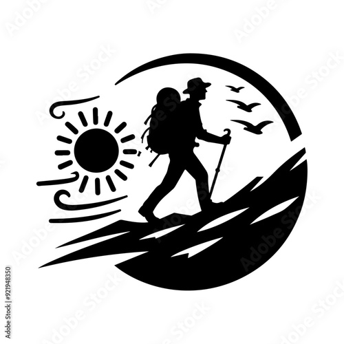 simple and minimal Trailblazing Wanderer Hiker Vector Silhouette