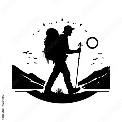 simple and minimal Trailblazing Wanderer Hiker Vector Silhouette