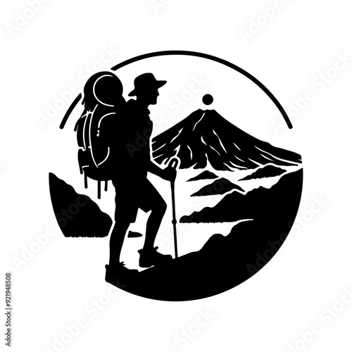 simple and minimal Trailblazing Wanderer Hiker Vector Silhouette