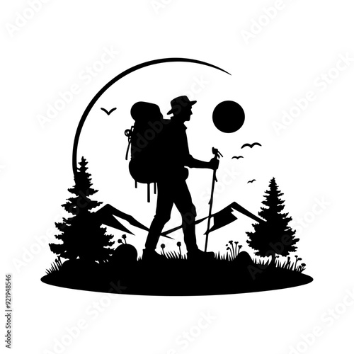 simple and minimal Trailblazing Wanderer Hiker Vector Silhouette