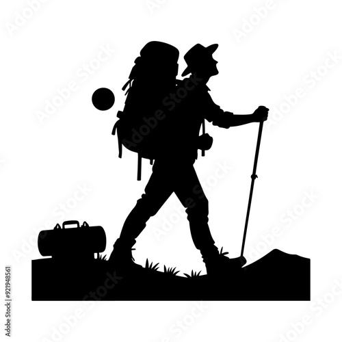 simple and minimal Trailblazing Wanderer Hiker Vector Silhouette