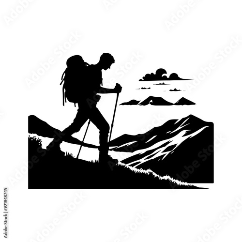 simple and minimal Trailblazing Wanderer Hiker Vector Silhouette