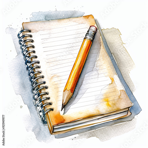 Watercolor Notebook with Pencil on Top