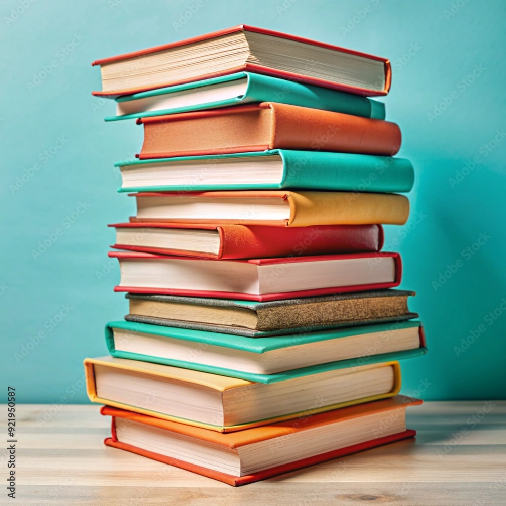 Books stacked on top of each other in different colors and sizes for reading and learning.