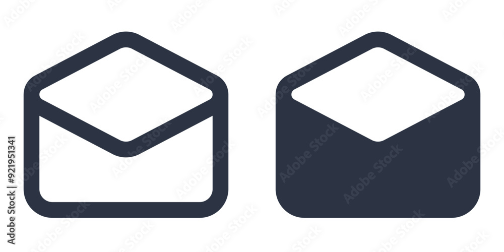 Open envelope or read email simple icons set designed in filled, outline, line and stroke style Open envelope or read email simple icons set designed in filled, outline, line and stroke style