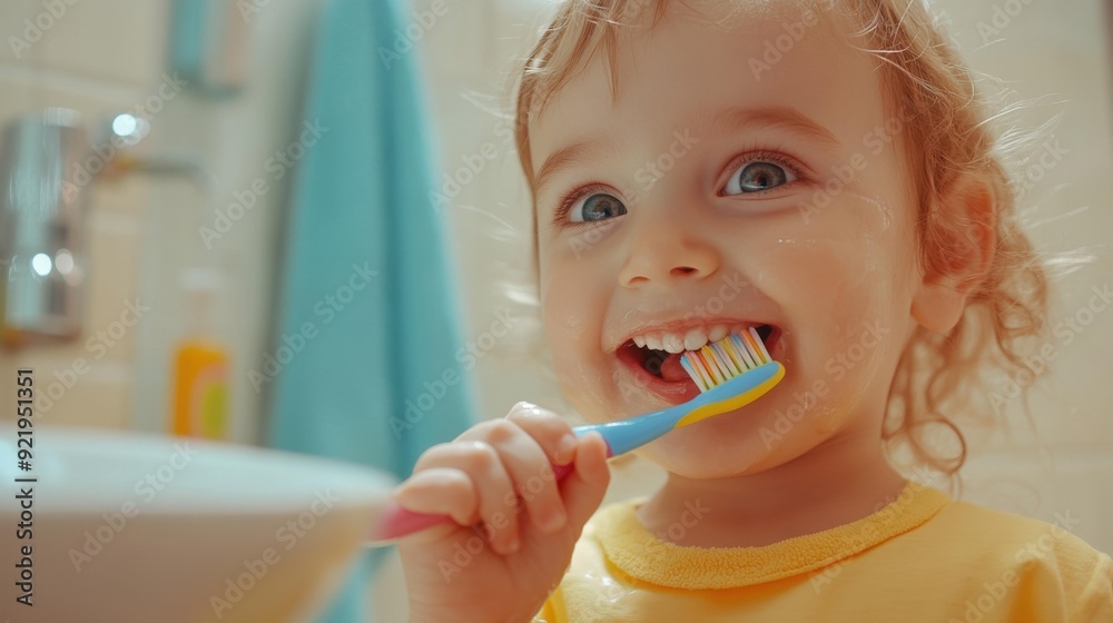 A cheerful child brushes their teeth with a colorful toothbrush, showcasing a bright smile and playful spirit. A cheerful child brushes their teeth with a colorful toothbrush, showcasing a bright smile and playful spirit.