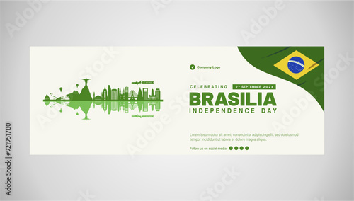 Brazil Independence Day 2024 Background Design with Landmarks Illustration. Dia Da Independencia Do Brasil 7 Setembro 2024 Banner, Background, Template, Poster. Vector Illustration.