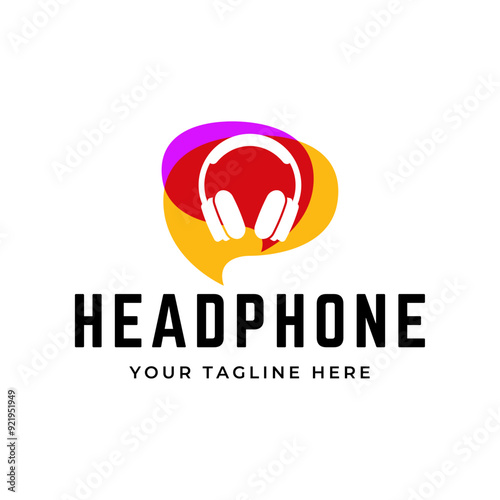 Headphones music audio entertainment logo design template vector.