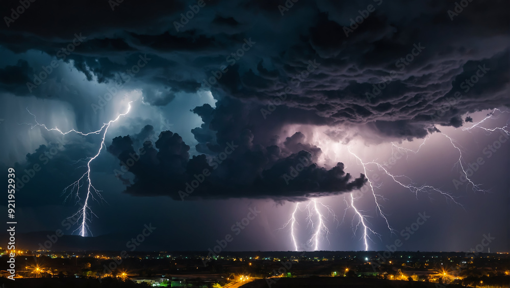 Clouds and sky with rain and lightning. AI generated Clouds and sky with rain and lightning. AI generated