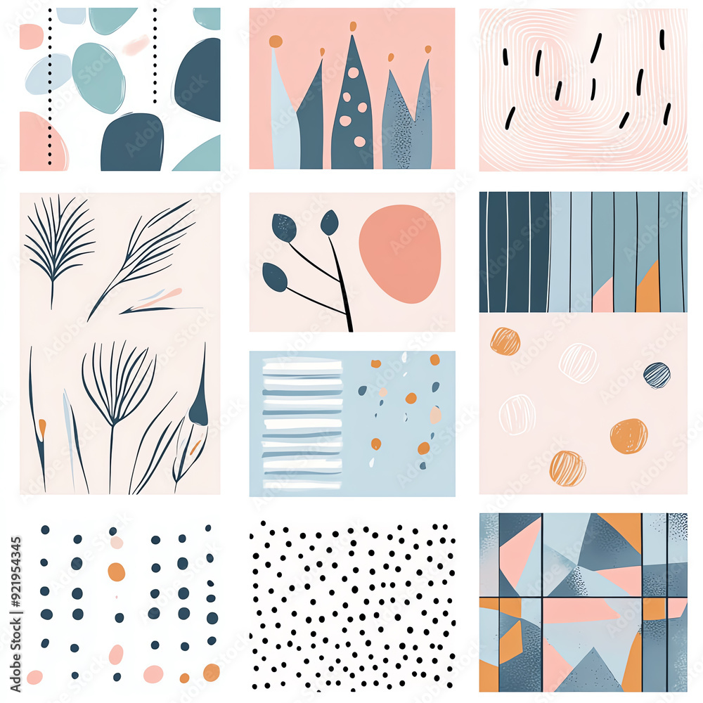 Fototapeta premium Minimalist Scandinavian patterns in pastel colors