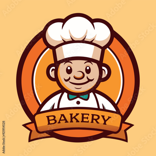 logo of a bakery, bakery, with the image of a chef in warm colors