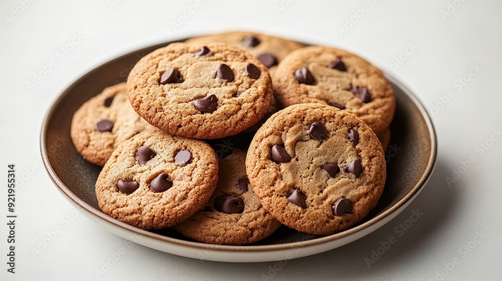 Delicious Homemade Chocolate Chip Cookies on a Plate - Freshly Baked Dessert Treats Delicious Homemade Chocolate Chip Cookies on a Plate - Freshly Baked Dessert Treats