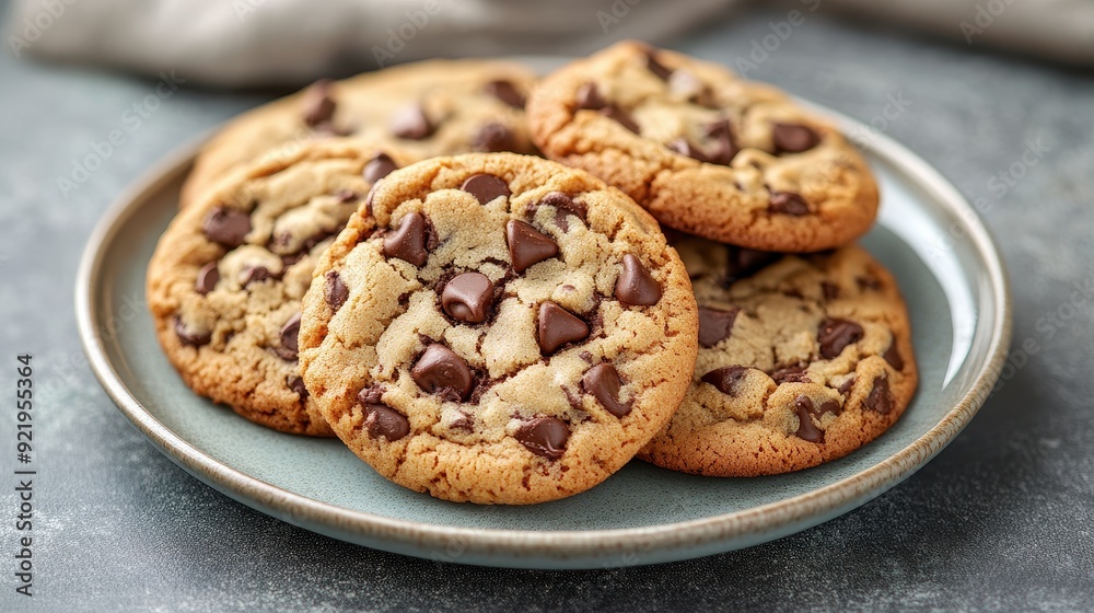 Freshly Baked Chocolate Chip Cookies on a Plate - Perfect for Dessert and Snack Time Freshly Baked Chocolate Chip Cookies on a Plate - Perfect for Dessert and Snack Time