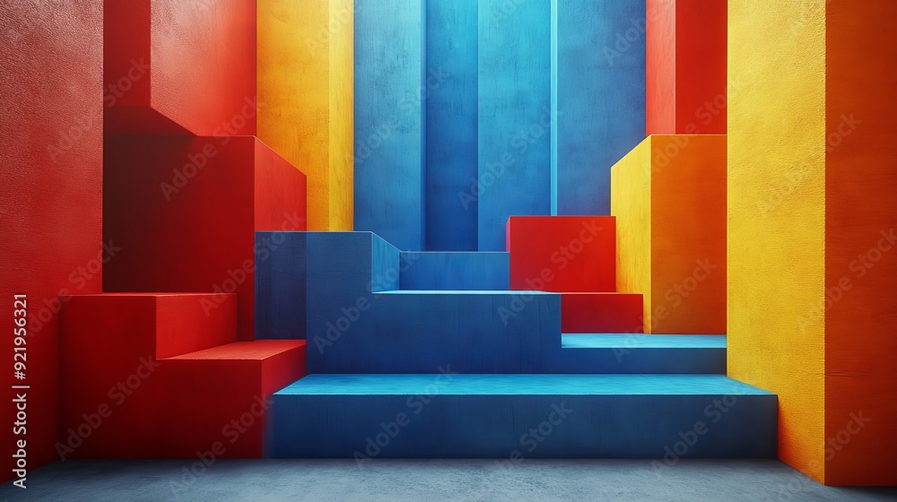 A colorful room with a blue and red wall and a yellow wall A colorful room with a blue and red wall and a yellow wall