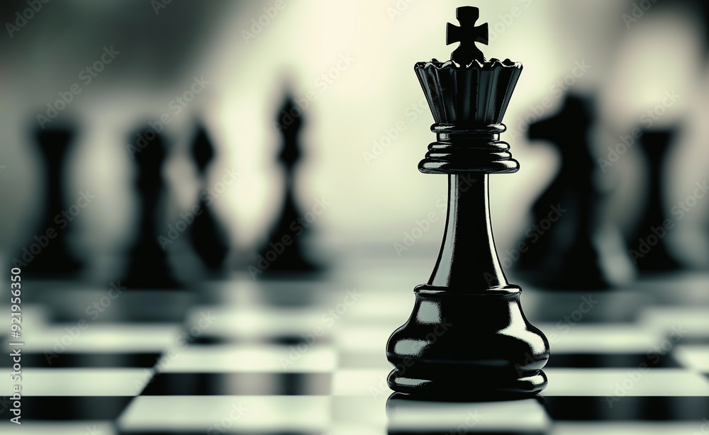 Chess pieces on a board with a dramatic focus on the king in a dark, atmospheric setting. Chess pieces on a board with a dramatic focus on the king in a dark, atmospheric setting.