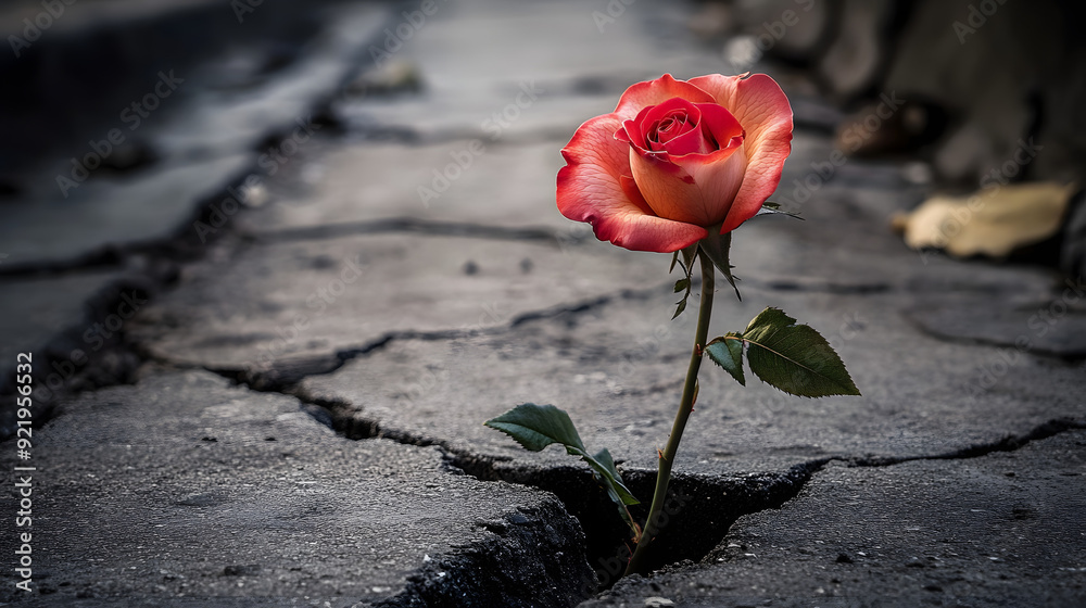 a rose blooming from crack in a grey concrete pavement a rose blooming from crack in a grey concrete pavement
