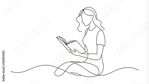 Continuous Line Drawing of a Woman Reading - Minimalist Artwork Illustration