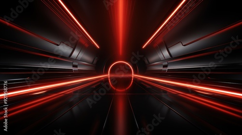 Wallpaper Mural Abstract futuristic corridor with glowing red neon lights. Torontodigital.ca