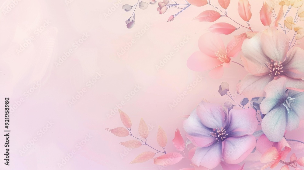 A soft and delicate floral design featuring pastel-colored flowers and leaves, evoking a sense of tranquility and beauty. A soft and delicate floral design featuring pastel-colored flowers and leaves, evoking a sense of tranquility and beauty.