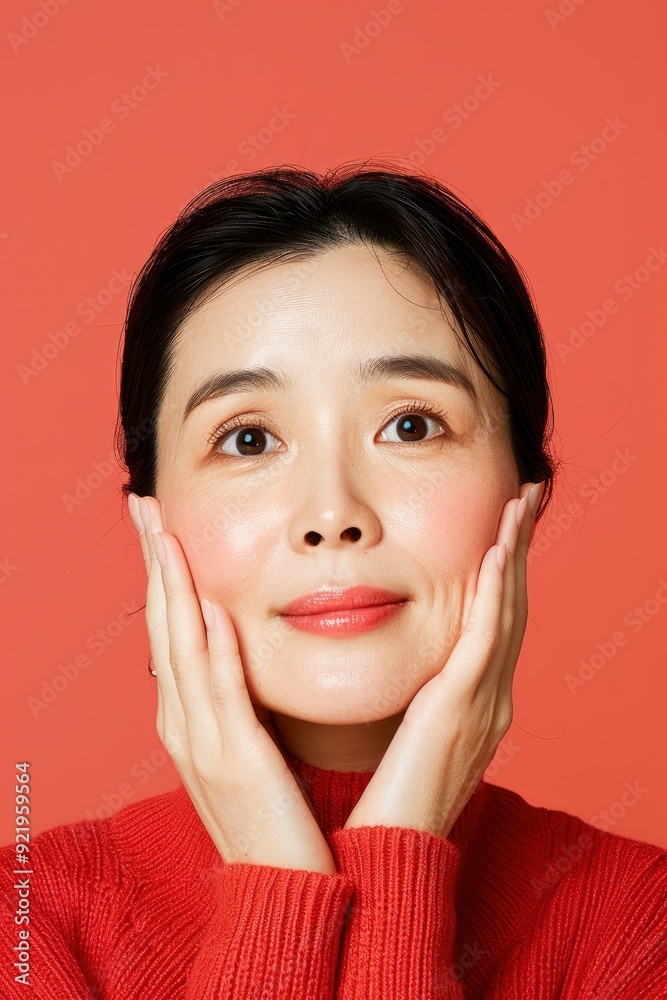 Lifestyle, People, Emotions, And Casual Concept: A Tender Asian Woman With A Beautiful Face, Touching Her Cheek Gently Lifestyle, People, Emotions, And Casual Concept: A Tender Asian Woman With A Beautiful Face, Touching Her Cheek Gently