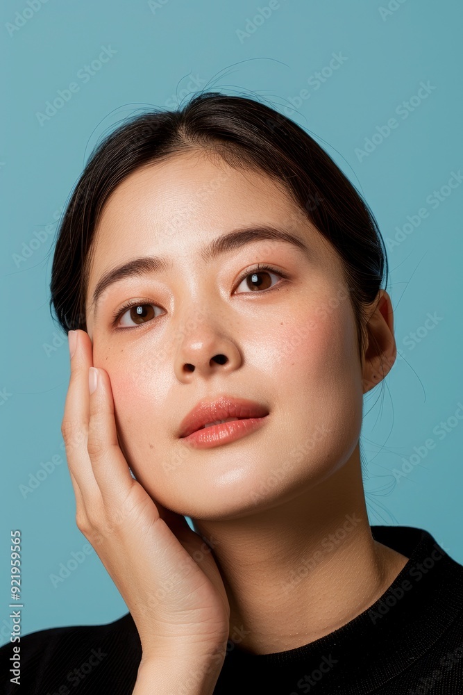 Lifestyle, People, Emotions, And Casual Concept: A Tender Asian Woman With A Beautiful Face, Touching Her Cheek Gently Lifestyle, People, Emotions, And Casual Concept: A Tender Asian Woman With A Beautiful Face, Touching Her Cheek Gently