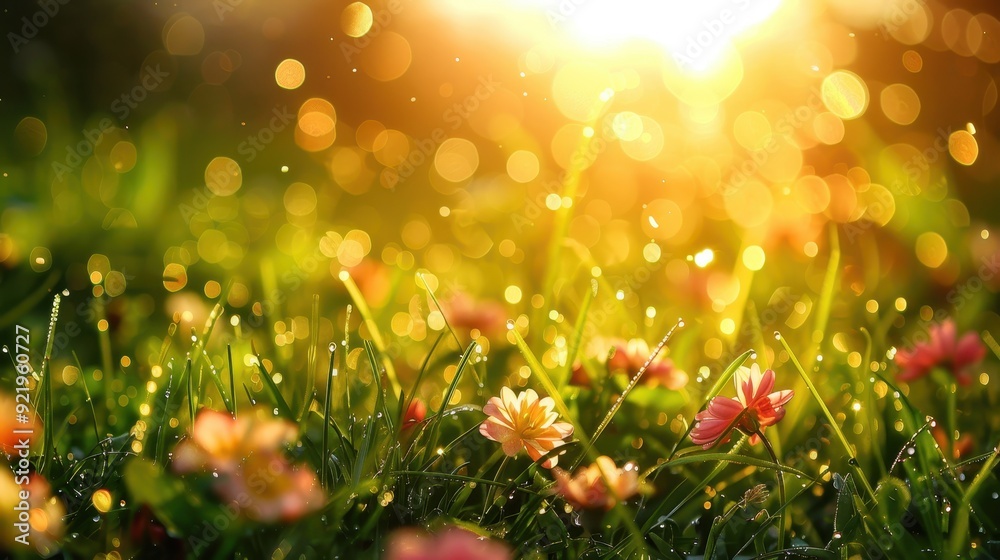 Fototapeta premium beautiful little flowers on fresh grass