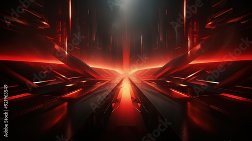 Abstract futuristic red and black glowing tunnel.