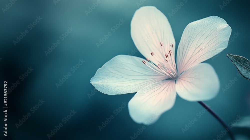 A close-up shot of a single flower with intricate details, such as the delicate veins of the petals and the subtle gradient of its color. 