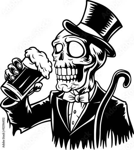 Minimalist silhouette zombie drinking beer, Halloween concept t-shirt design