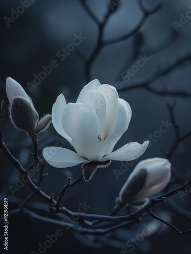 white magnolia on a dark background