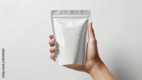 packing a white zip bag in hand on a white background