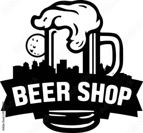 Minimalist silhouette beer shop logo, badge, t-shirt design