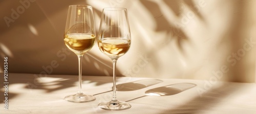 white wine glasses on a beige background