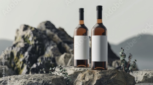 mockup of two bottles on a rock on a neutral background