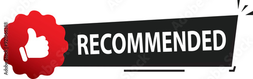 Recommend icon with thumb up. Best brend. Emblem. Recommendation tag. Good advice. Modern recommend badge. Vector