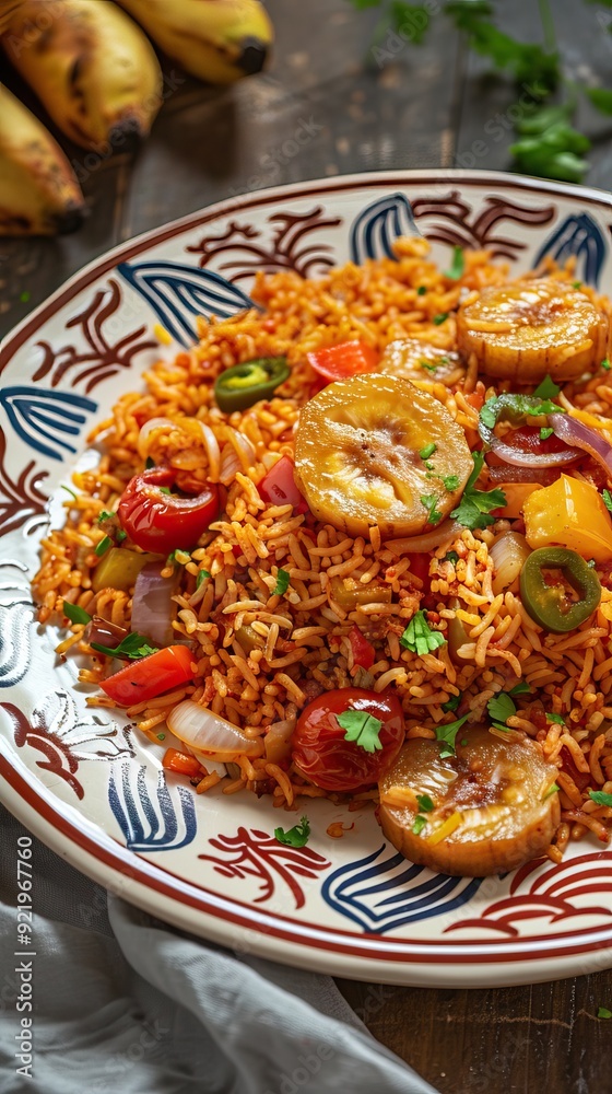 Jollof rice on a white plate, homemade nigerian jollof rice on a plate