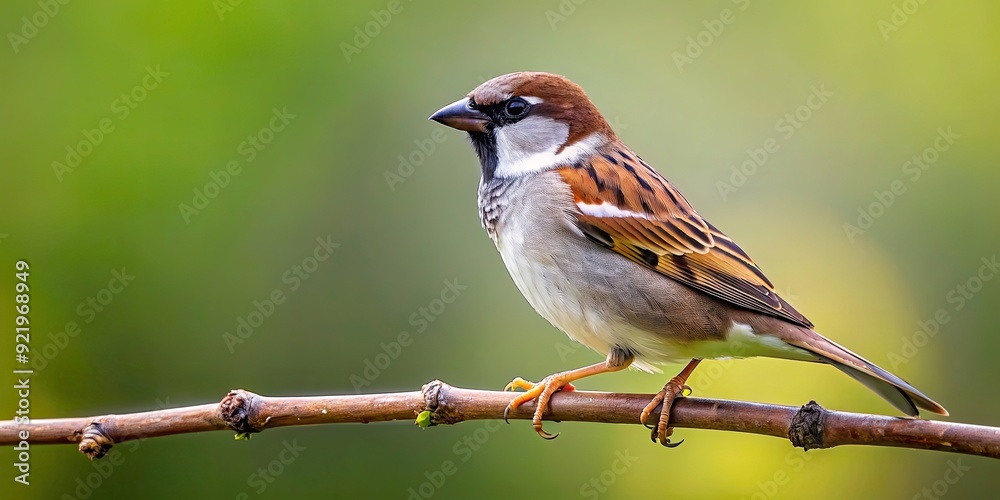 Fototapeta premium A sparrow perched gracefully on a delicate branch, sparrow, bird, perched, branch, nature, wildlife, feathers, small, cute
