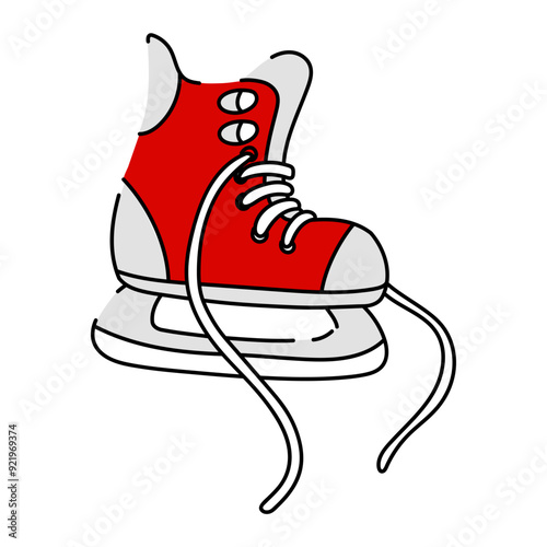 A flat vector illustration of a red and white hockey skate isolated on white. In the colors of the Canadian flag. Individual elements of ice skating, winter sports. Hockey, figure skating