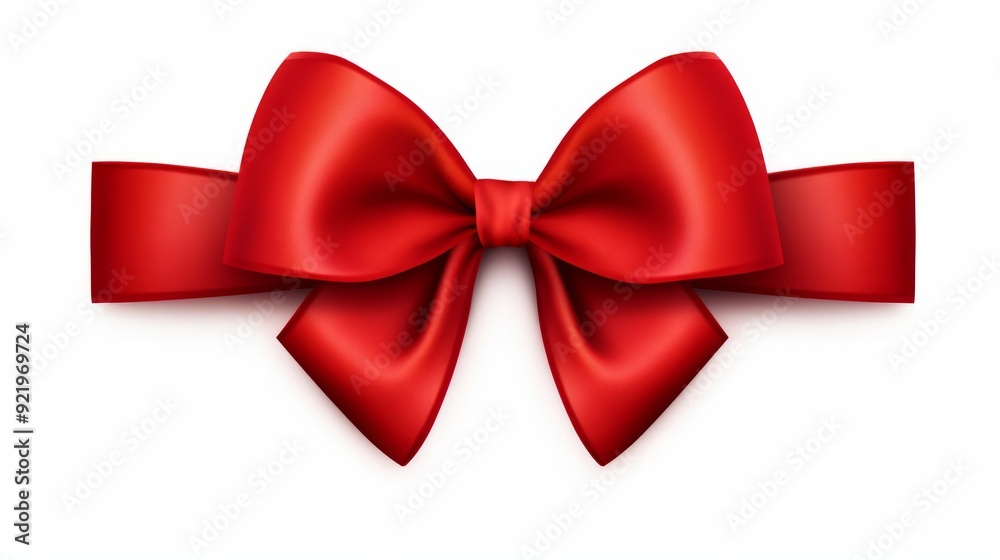 Red ribbon with bow isolated on white background for Christmas card design. Neural network ai generated art Red ribbon with bow isolated on white background for Christmas card design. Neural network ai generated art